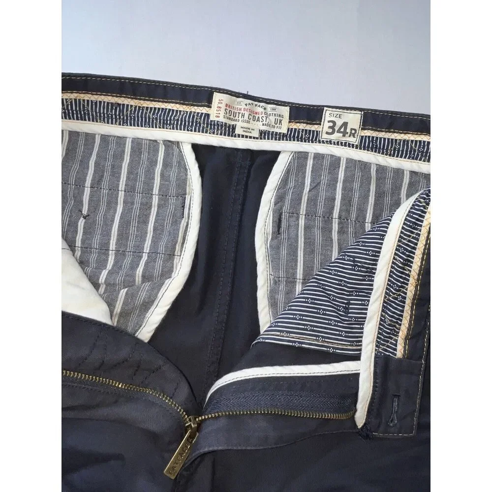 Fat Face Pants Mens 34x25 Flat Front Straight Leg Navy‎ Blue Chino